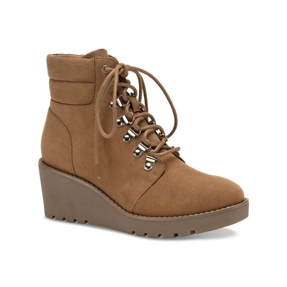 STYLE & COMPANY Shoes - STYLE & COMPANY Womens Beige Lace Up Carmenn Round Toe Wedge Zip-Up Booties 7 M
